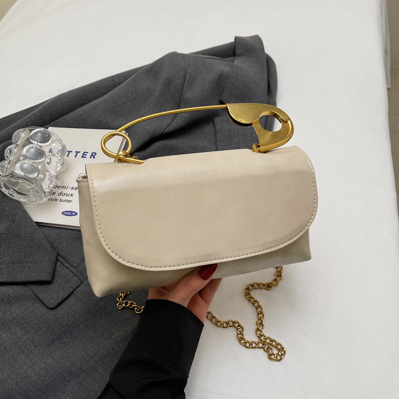 Luxury PU Leather Chain Shoulder Bag for Women in cream color with stylish gold chain, ideal for fashion and everyday use.